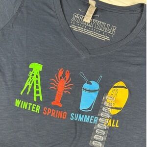 Storyville Apparel New Orleans Seasons V-Neck Graphic Tee Navy Blue Womens XL